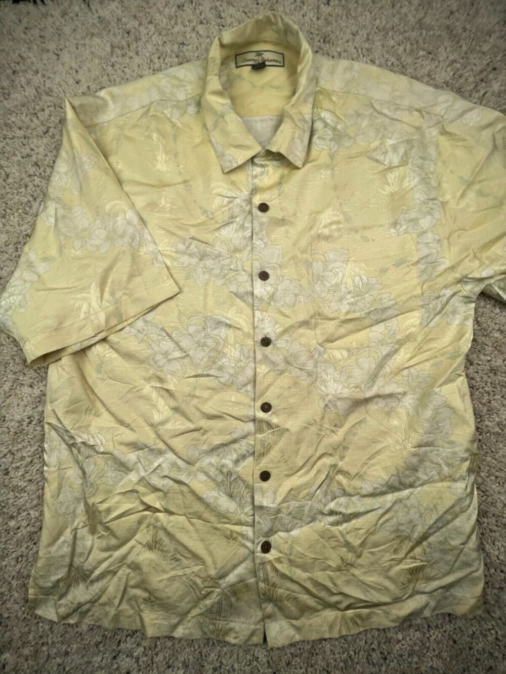 Tommy Bahama All Silk Hawaiian Camp Shirt Kapalua Button Up Floral Yellow Large